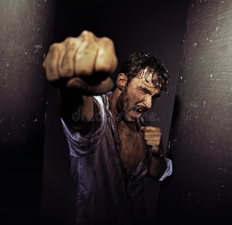 Fighting filthy man with tough nature. Fighting filthy guy with tough nature royalty free stock images