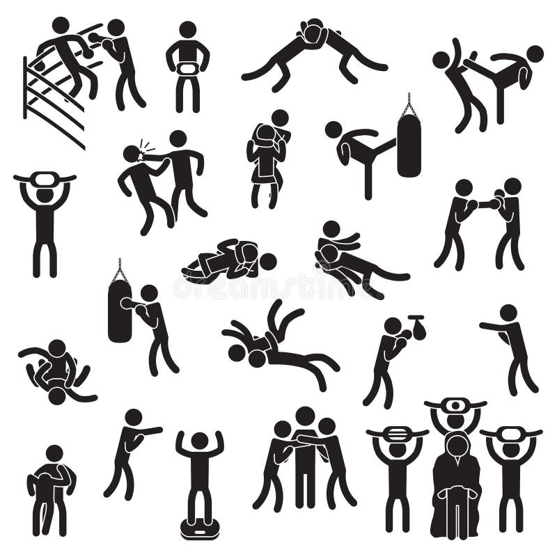 Fighting icon set. Boxing, mixed martial arts, wrestling and others. Vector. eps10