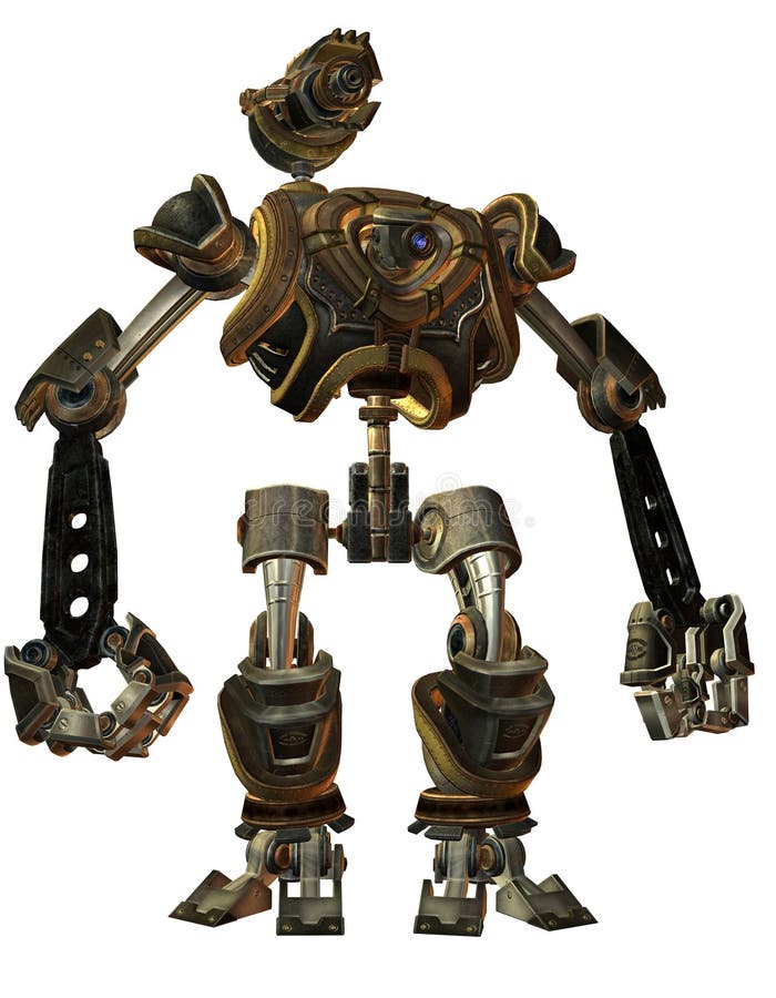 Steampunk Combat Robots Front View Stock Illustration