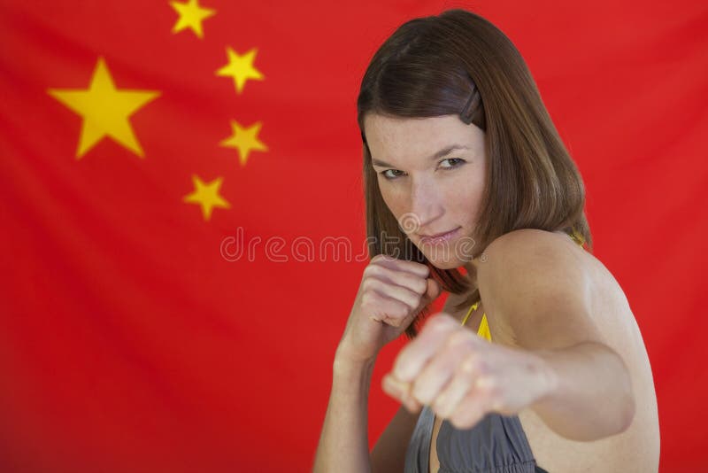 Fighting woman over china flag