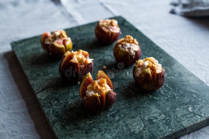 Figs Stuffed with Ricotta Cheese, Walnut and Honey Stock Image Image