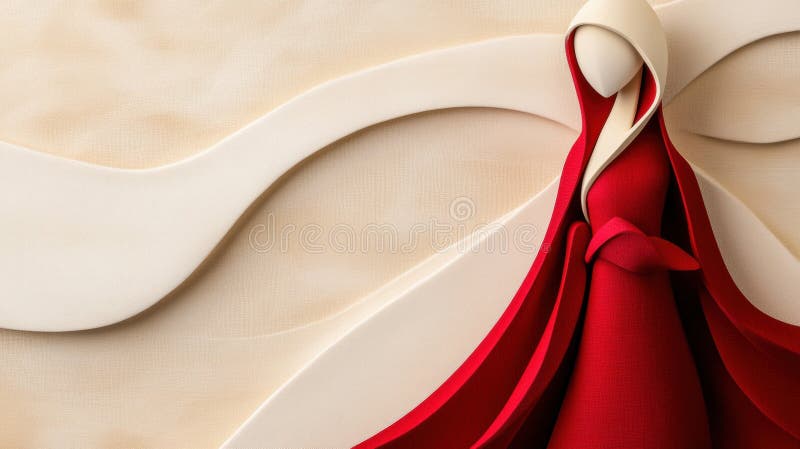 Figura abstracta en un manto rojo con un fondo beige texturado fotos de archivo libres de regalías