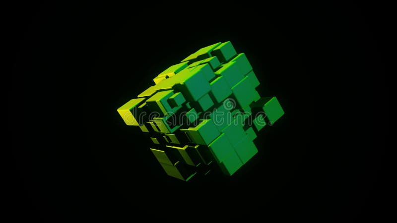 Figura cúbica de rotación abstracta Animación Figura abstracta multicolor de bloques rectangulares gira en negro libre illustration