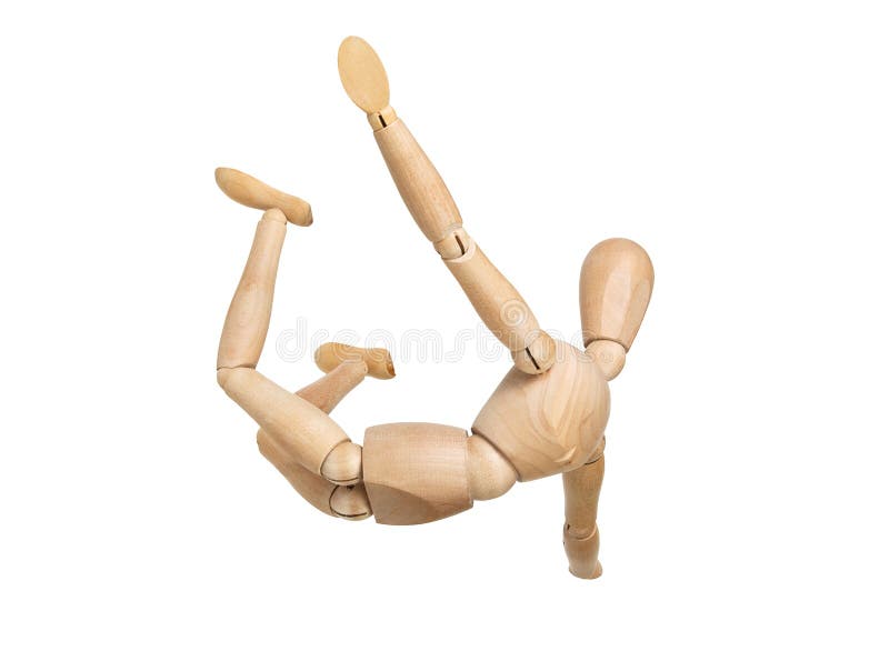 Figura de madera maniquí que cae abajo fotos de archivo Figura de madera maniquí que cae abajo fotos de archivo