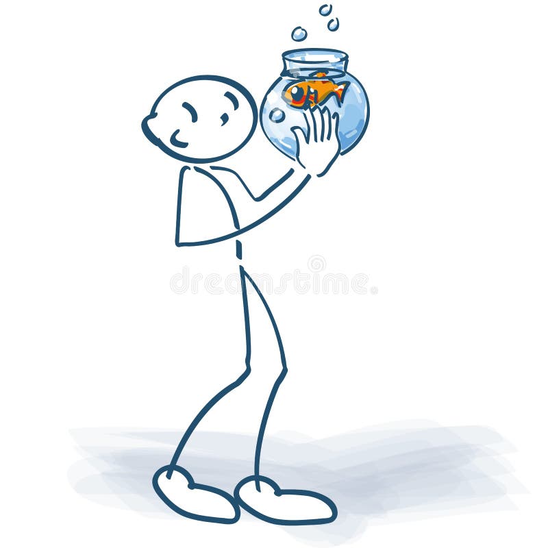 Figura del palillo con los pescados en un vaso de agua ilustración del vector Figura del palillo con los pescados en un vaso de agua ilustración del vector