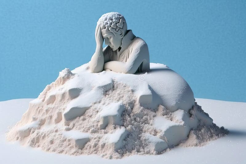 Figura dell'uomo che pensa nella pila di neve e di argilla del cervello royalty illustrazione gratis