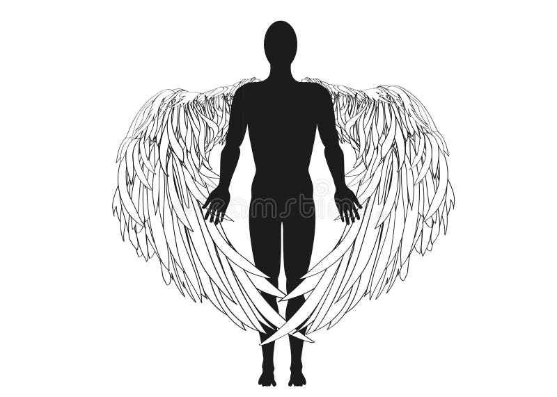 Come Riconoscere Un Angelo Umano Figura Di Un Uomo Di Angelo Illustrazione Di Vettore Su Fondo Grigio