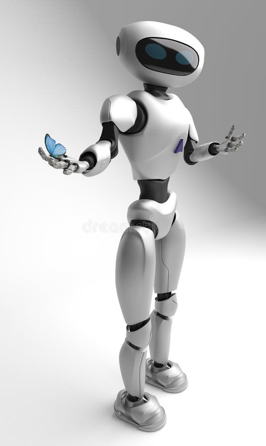 Figura do robô e butterfliy em um fundo branco ilustração stock Figura do robô e butterfliy em um fundo branco ilustração stock