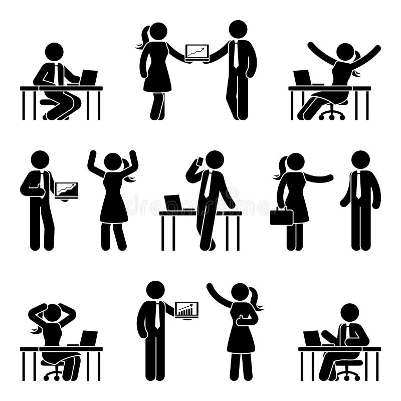 Figura executivos da vara do grupo do ícone Vector a ilustração dos homens e das mulheres no local de trabalho isolado no branco ilustração stock Figura executivos da vara do grupo do ícone Vector a ilustração dos homens e das mulheres no local de trabalho isolado no branco ilustração stock
