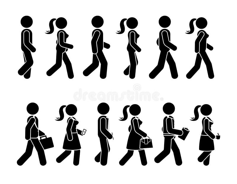 Figura grupo de passeio do ícone do vetor do homem da vara e da mulher Grupo de pessoas que move para a frente o pictograma da se ilustração do vetor Figura grupo de passeio do ícone do vetor do homem da vara e da mulher Grupo de pessoas que move para a frente o pictograma da se ilustração do vetor