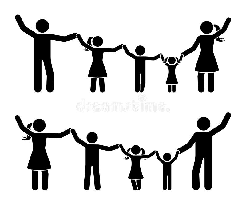 Figura mani del bastone sull'insieme felice dell'icona della famiglia Genitori e bambini divertendosi insieme pittogramma royalty illustrazione gratis Figura mani del bastone sull'insieme felice dell'icona della famiglia Genitori e bambini divertendosi insieme pittogramma royalty illustrazione gratis