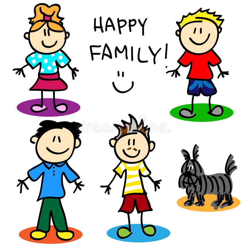 Fun stick figure cartoon gai family with, two fathers, little girl, little boy and dog. Fun stick figure cartoon gai family with, two fathers, little girl, little boy and dog.