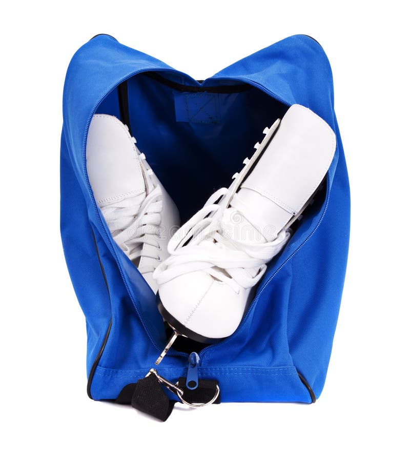 Pair of women figure skates with bag on white background. Pair of women figure skates with bag on white background