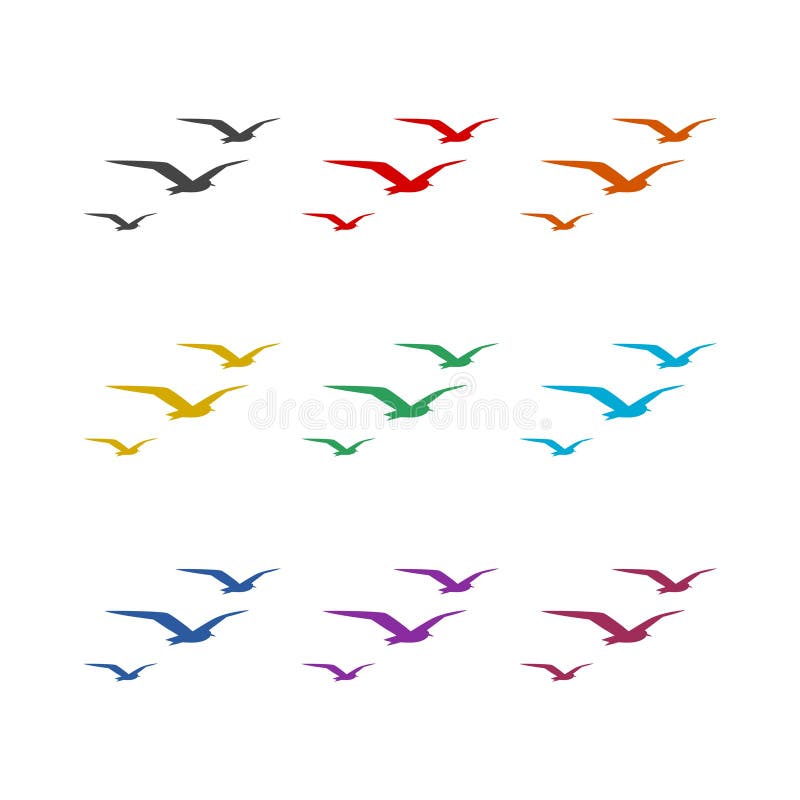 Figuras de gaviota en los iconos de color del cielo aislados en fondo blanco ilustración del vector Figuras de gaviota en los iconos de color del cielo aislados en fondo blanco ilustración del vector