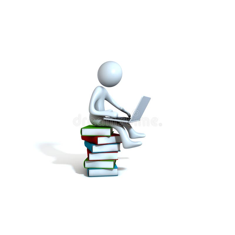 Figure on books with laptop