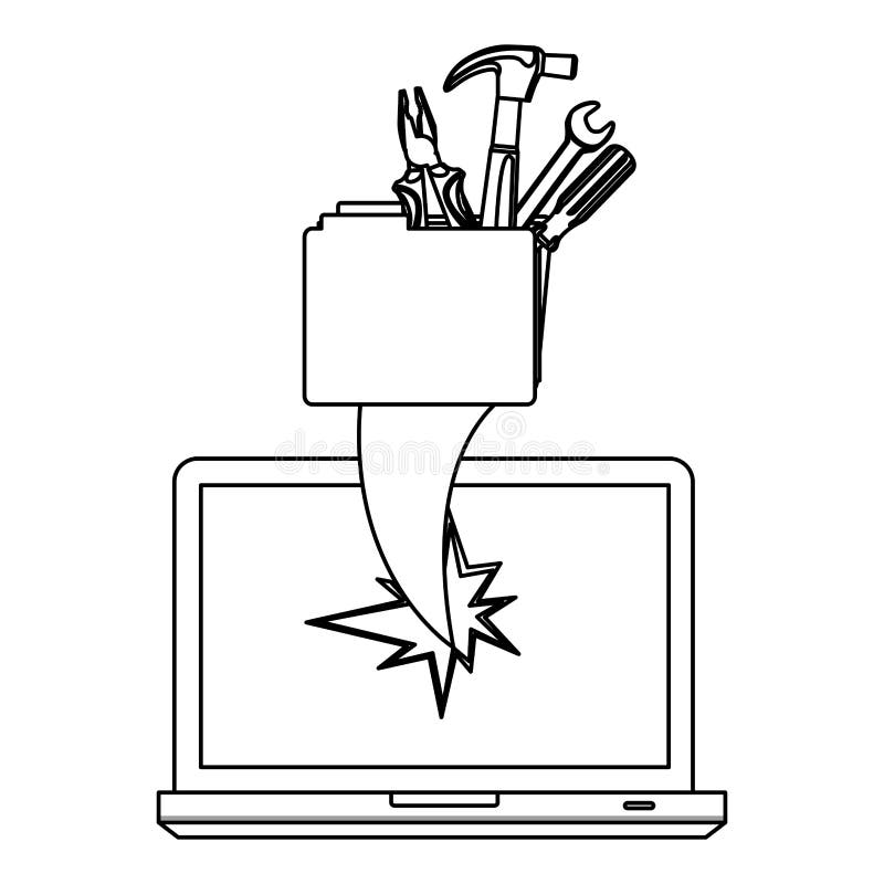 Figure computer file with tools and hole icon stock illustration