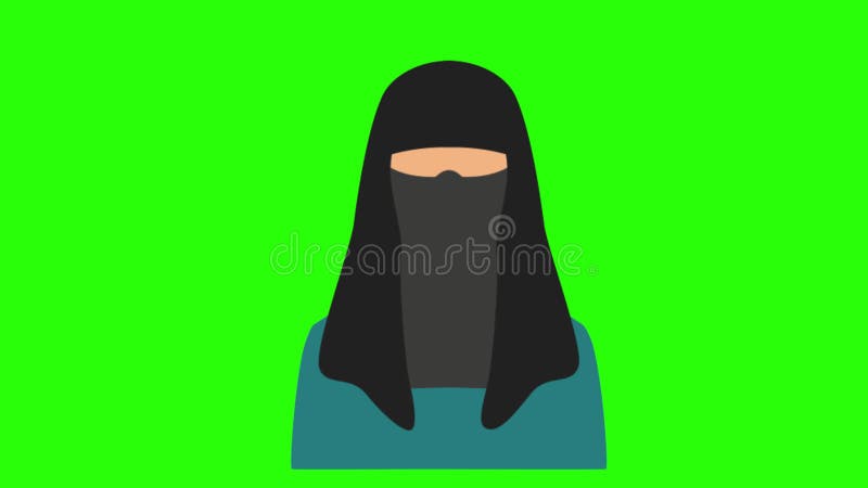 Figure de personne portant un hijab et une chemise bleue a sur un vert vif illustration stock