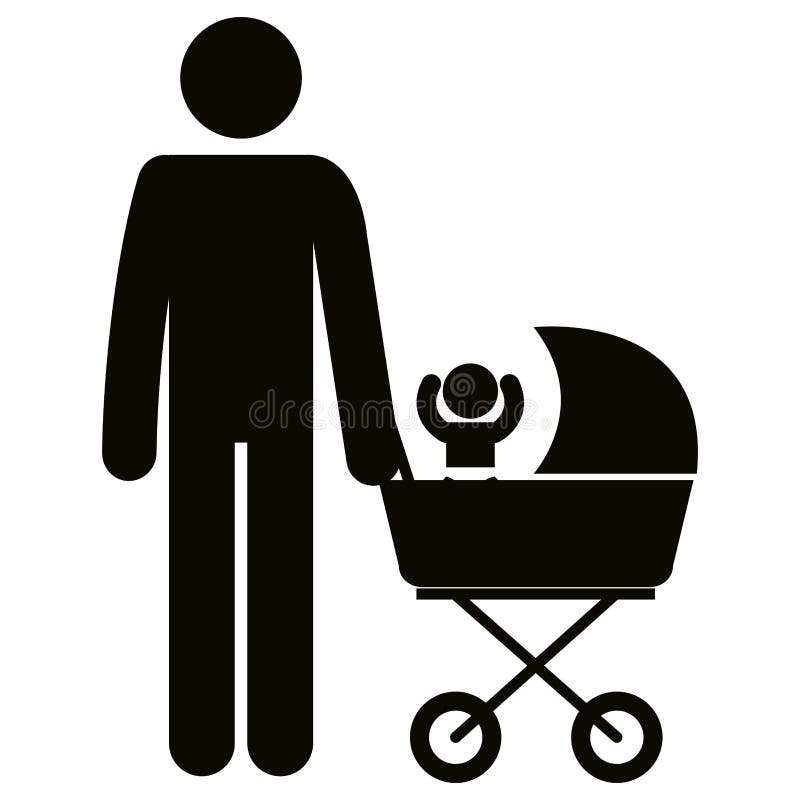 Download Father Figure With Baby Cart Silhouette Isolated Icon Stock Vector - Illustration of little ...