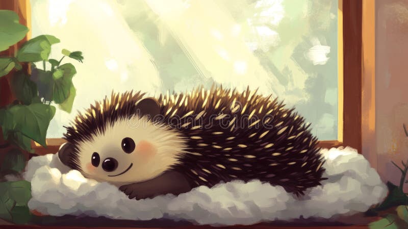 A figure is lounging in a cloud, surrounded by a soft light, and accompanied by a sleeping anime hedgehog that is stock image
