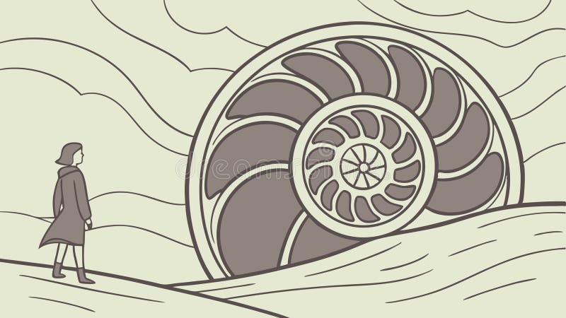 Figure Observing a Giant Nautilus Shell, vector design Generative AI stock illustration