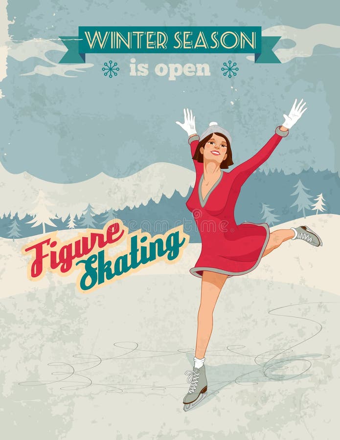 Figure skater girl vintage poster