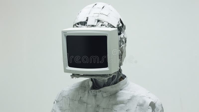 Figure with a Television Set for a Head on a White Background. Concept ...