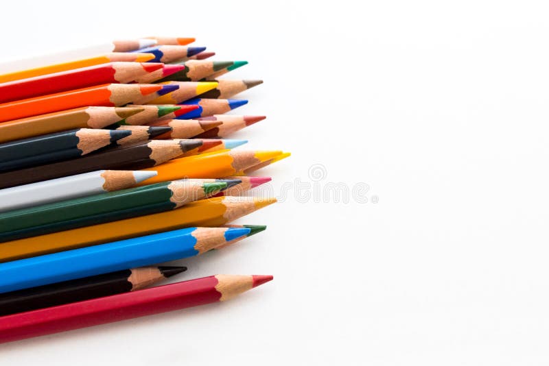 Figures with colored pencils on white background royalty free stock images