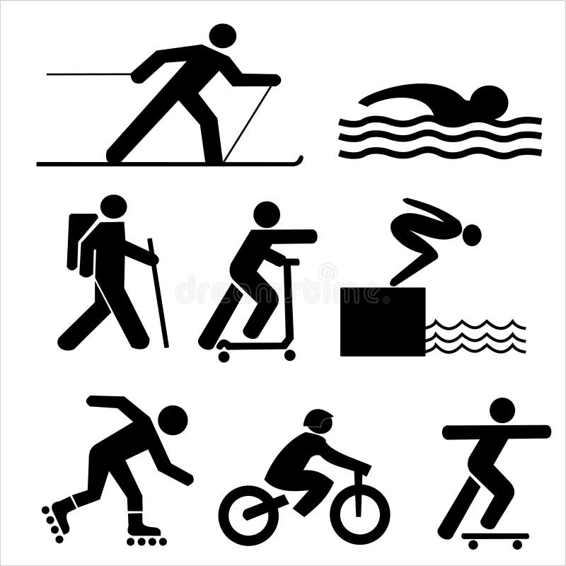 Figures exercising silhouettes stock illustration