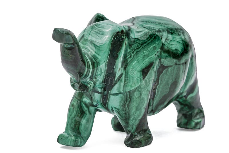 Figurina dell'elefante da malachite, isolata su fondo bianco fotografia stock libera da diritti Figurina dell'elefante da malachite, isolata su fondo bianco fotografia stock libera da diritti