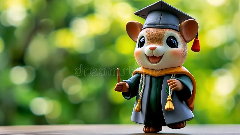 Figurine d'écureuil graduée en casquette et robe avec pointeur extérieur bokeh arrière-plan concept d'éducation illustration stock
