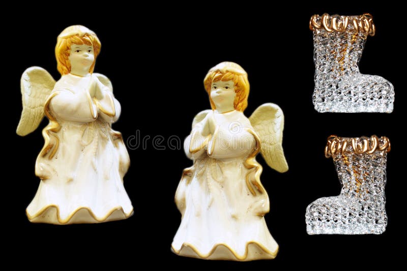 Christmas figurines of angels and stockings. Christmas figurines of angels and stockings.