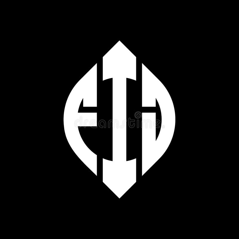 FIJ circle letter logo design with circle and ellipse shape. FIJ ellipse letters with typographic style. The three initials form a stock illustration