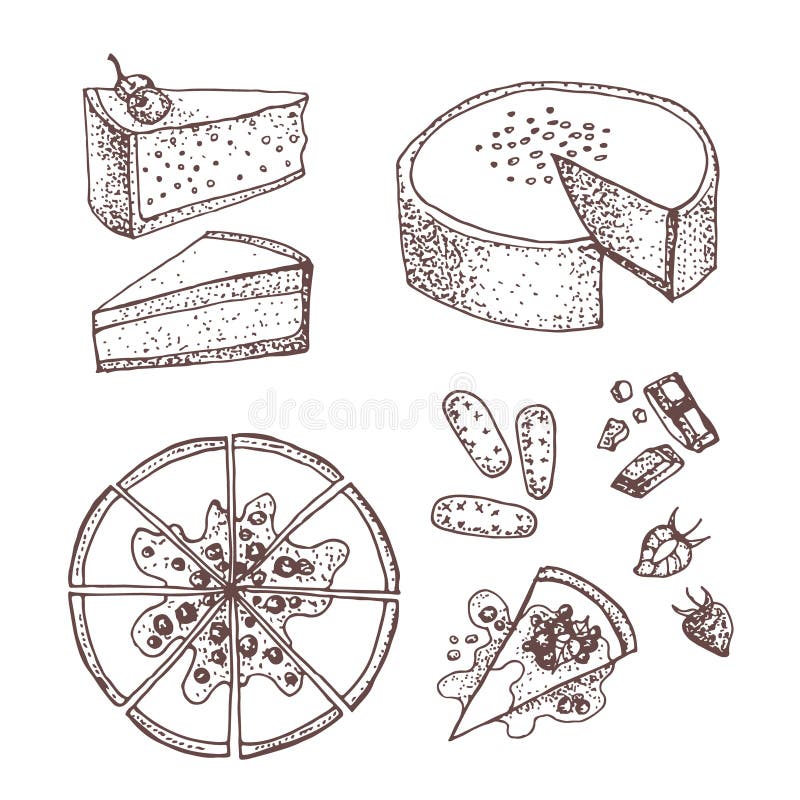 Fije con el dulce y el postre: tortas, empanadas, tartas, pastel de queso, galletas, chocolate y fresa ilustración del vector Fije con el dulce y el postre: tortas, empanadas, tartas, pastel de queso, galletas, chocolate y fresa ilustración del vector