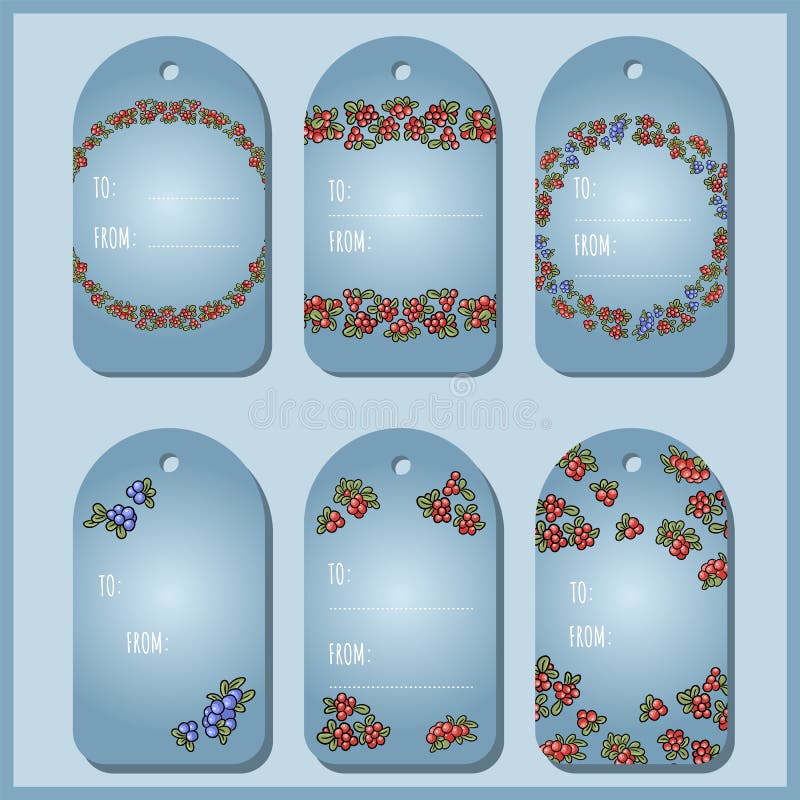 Fije con las etiquetas rojas y azules del regalo de las bayas Arándano, lingonberry, colección de las etiquetas del vector del ar ilustración del vector Fije con las etiquetas rojas y azules del regalo de las bayas Arándano, lingonberry, colección de las etiquetas del vector del ar ilustración del vector