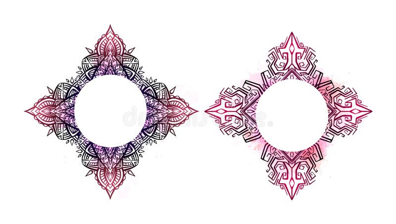 Fije de bastidores redondos con las manchas blancas /negras del modelo y de la acuarela del boho El objeto est? a parte del fondo stock de ilustración Fije de bastidores redondos con las manchas blancas /negras del modelo y de la acuarela del boho El objeto est? a parte del fondo stock de ilustración