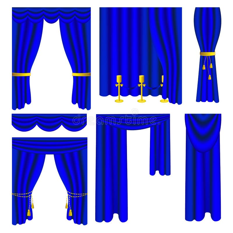 Fije de cortinas y de pañerías de lujo azules ilustración del vector Fije de cortinas y de pañerías de lujo azules ilustración del vector