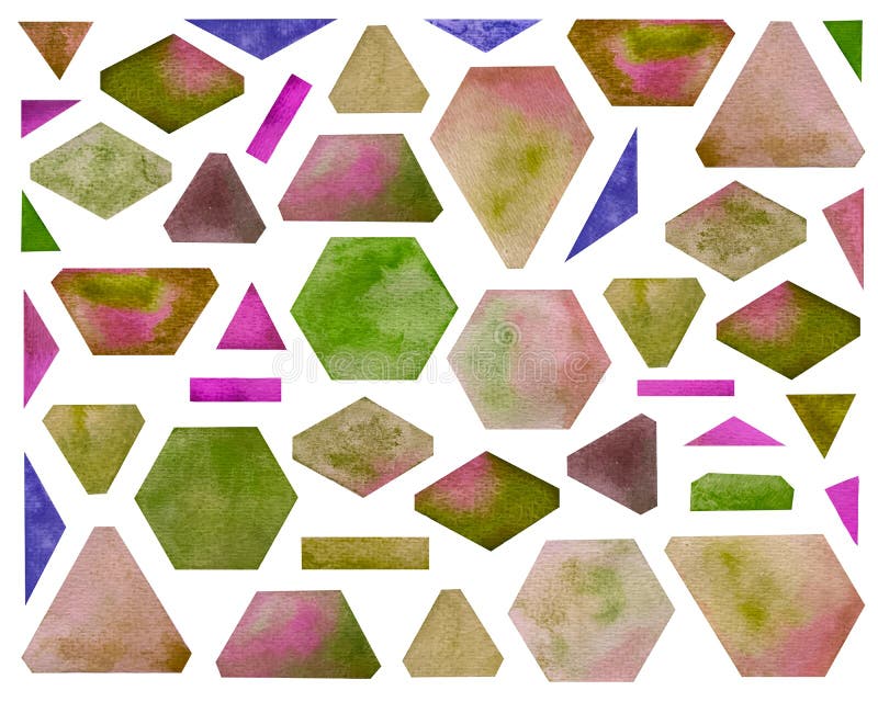 Fije de formas geométricas de la acuarela Sombras rosadas brillantes stock de ilustración Fije de formas geométricas de la acuarela Sombras rosadas brillantes stock de ilustración