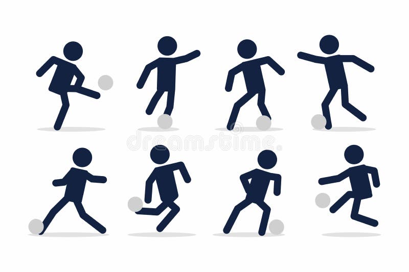 Fije de fútbol o el jugador de fútbol, acciones del futbolista plantea la figura del palillo stock de ilustración Fije de fútbol o el jugador de fútbol, acciones del futbolista plantea la figura del palillo stock de ilustración