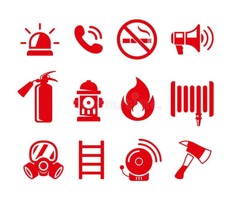 Fije de iconos del vector de la seguridad contra incendios Iconos de la emergencia del fuego fijados libre illustration Fije de iconos del vector de la seguridad contra incendios Iconos de la emergencia del fuego fijados libre illustration