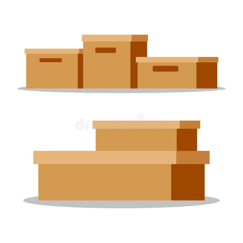 Fije de las cajas de cartón de papel marrones cerradas vacías stock de ilustración Fije de las cajas de cartón de papel marrones cerradas vacías stock de ilustración