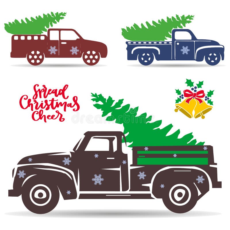 Fije de los camiones del día de fiesta que llevan un árbol de navidad Silueta Ob libre illustration Fije de los camiones del día de fiesta que llevan un árbol de navidad Silueta Ob libre illustration