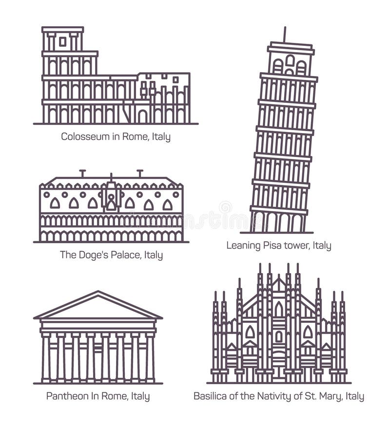 Fije de los monumentos aislados de Italia en línea fina libre illustration Fije de los monumentos aislados de Italia en línea fina libre illustration