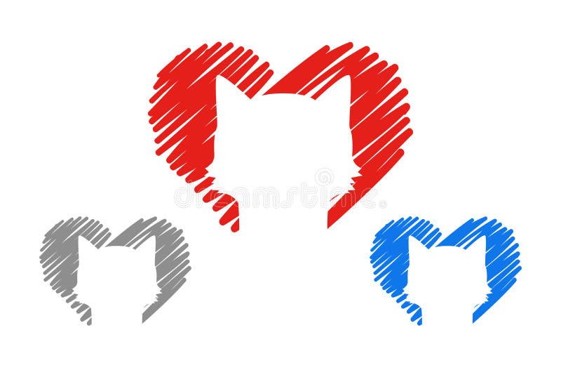 Fije de tres corazones en rojo, los colores del gris y del bue con los animales domésticos corazones exhaustos de la mano con el stock de ilustración Fije de tres corazones en rojo, los colores del gris y del bue con los animales domésticos corazones exhaustos de la mano con el stock de ilustración