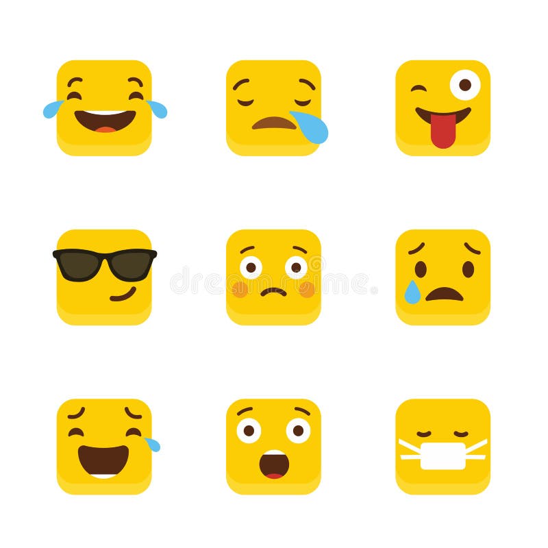 Icono Amarillo De Las Caras De Los Emojis Cuadrados Stock De