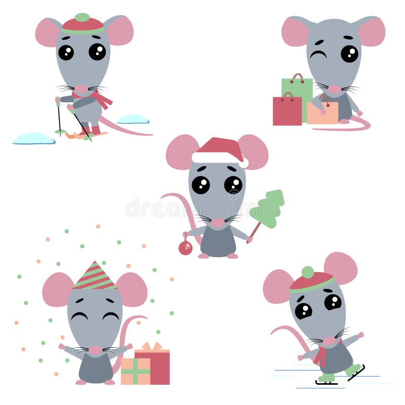 Fije del símbolo chino de los 2020 años Ratas con diversas emociones stock de ilustración Fije del símbolo chino de los 2020 años Ratas con diversas emociones stock de ilustración