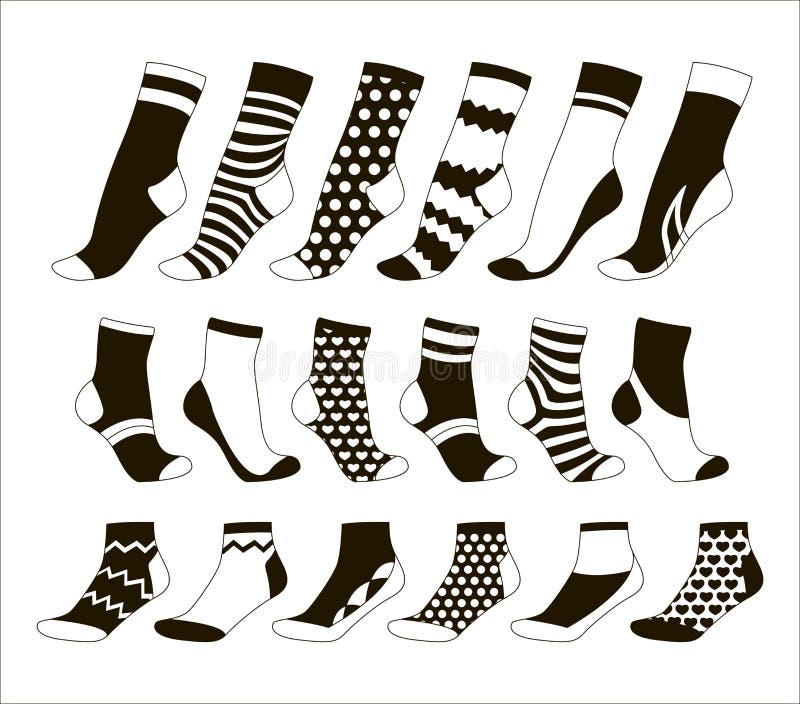 Vector illustration set, collection flat design socks on light background. Textile warm clothes socks pair cute decoration wool winter clothing. Sport season collection. Vector illustration set, collection flat design socks on light background. Textile warm clothes socks pair cute decoration wool winter clothing. Sport season collection.