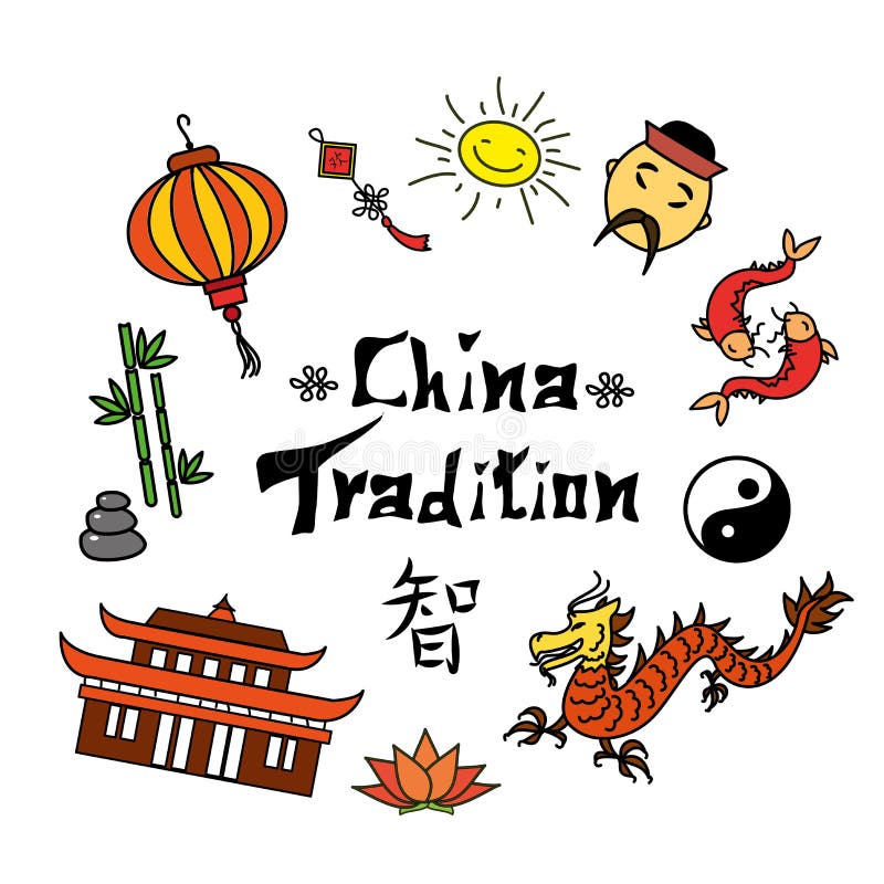 Fije el símbolo y el jeroglífico de China stock de ilustración Fije el símbolo y el jeroglífico de China stock de ilustración