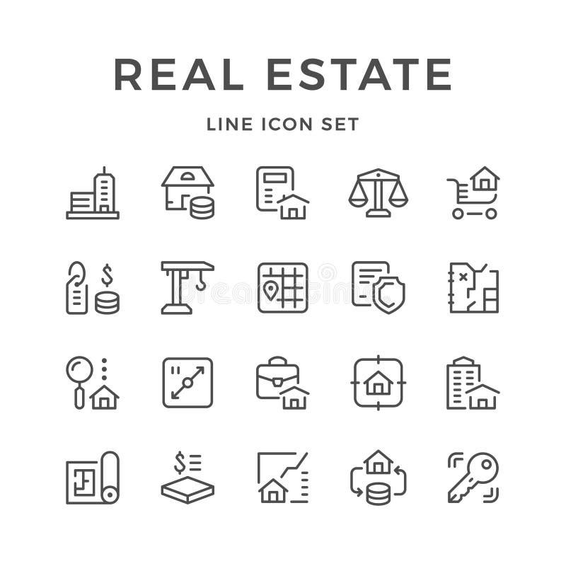 Fije la línea iconos de propiedades inmobiliarias libre illustration Fije la línea iconos de propiedades inmobiliarias libre illustration