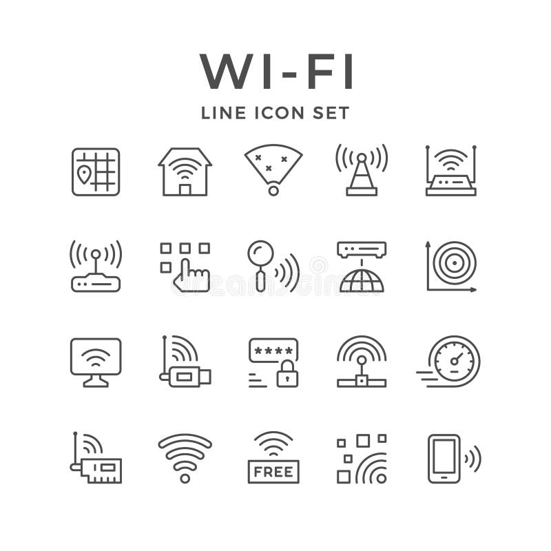 Fije la línea iconos de Wi-Fi ilustración del vector Fije la línea iconos de Wi-Fi ilustración del vector