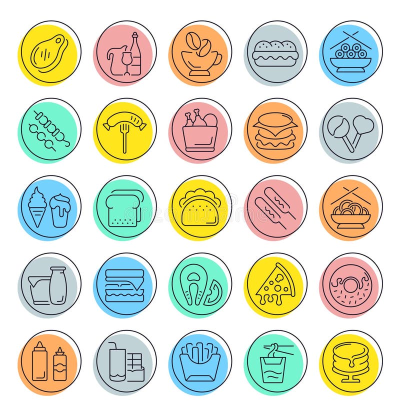Fije la línea iconos del vector de alimentos de preparación rápida libre illustration Fije la línea iconos del vector de alimentos de preparación rápida libre illustration